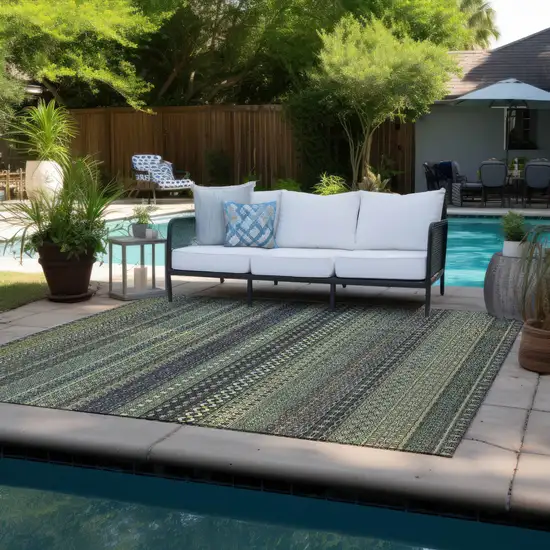 3' X 5' Sage Striped Washable Non Skid Indoor Outdoor Area Rug Photo 6