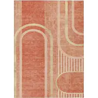 Photo of 3' X 4' Salmon Abstract Washable Non Skid Indoor Outdoor Area Rug