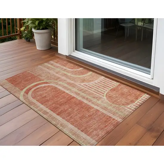 3' X 4' Salmon Abstract Washable Non Skid Indoor Outdoor Area Rug Photo 1