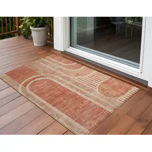 Photo of 3' X 4' Salmon Abstract Washable Non Skid Indoor Outdoor Area Rug