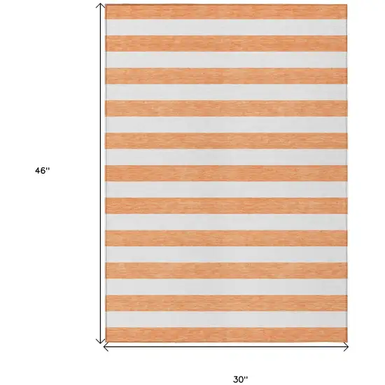 Salmon Striped Washable Non Skid Indoor Outdoor Area Rug Photo 3