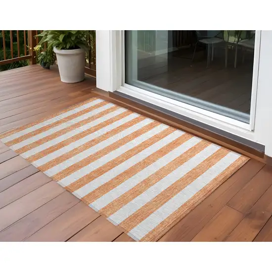 3' X 4' Salmon Striped Washable Non Skid Indoor Outdoor Area Rug Photo 1