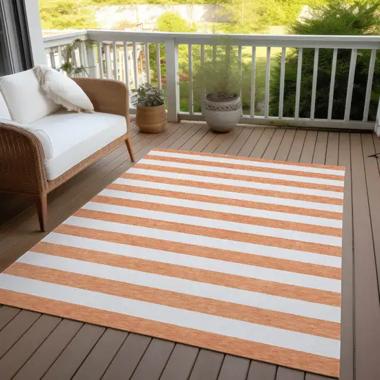 3' X 4' Salmon Striped Washable Non Skid Indoor Outdoor Area Rug Photo 8