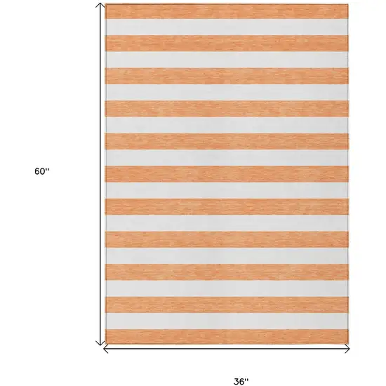 3' X 5' Salmon Striped Washable Non Skid Indoor Outdoor Area Rug Photo 3