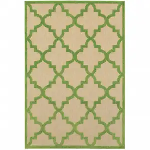 Photo of 4' X 6' Sand Geometric Stain Resistant Indoor Outdoor Area Rug