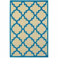 Photo of 6' X 9' Sand Geometric Stain Resistant Indoor Outdoor Area Rug