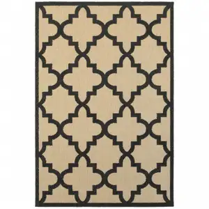 Photo of 4' X 6' Sand Geometric Stain Resistant Indoor Outdoor Area Rug