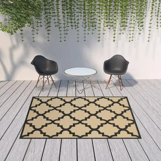 6' X 9' Sand Geometric Stain Resistant Indoor Outdoor Area Rug Photo 2