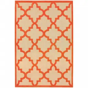 Photo of 4' X 6' Sand Geometric Stain Resistant Indoor Outdoor Area Rug