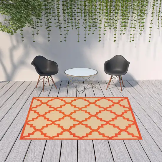 6' X 9' Sand Geometric Stain Resistant Indoor Outdoor Area Rug Photo 2