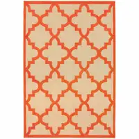 Photo of 6' X 9' Sand Geometric Stain Resistant Indoor Outdoor Area Rug