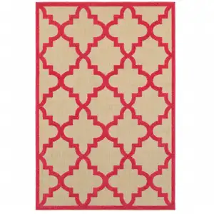 Photo of 4' X 6' Sand Geometric Stain Resistant Indoor Outdoor Area Rug