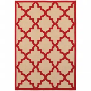 Photo of 4' X 6' Sand Geometric Stain Resistant Indoor Outdoor Area Rug