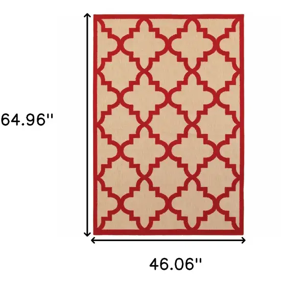 4' X 6' Sand Geometric Stain Resistant Indoor Outdoor Area Rug Photo 5