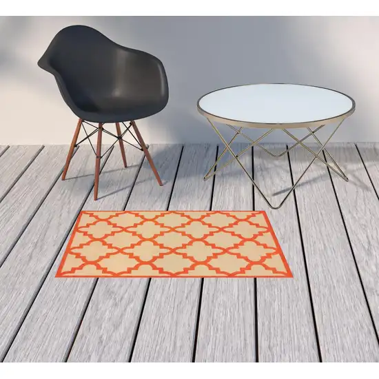 2' X 4' Sand Geometric Stain Resistant Indoor Outdoor Area Rug Photo 2