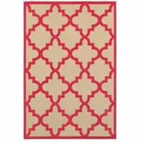 Photo of 2' X 4' Sand Geometric Stain Resistant Indoor Outdoor Area Rug