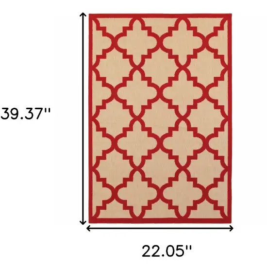 2' X 4' Sand Geometric Stain Resistant Indoor Outdoor Area Rug Photo 5