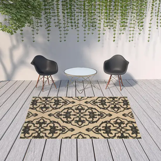 6' X 9' Sand Oriental Stain Resistant Indoor Outdoor Area Rug Photo 2