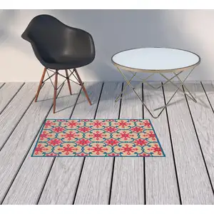 Photo of 2' X 4' Sand Oriental Stain Resistant Indoor Outdoor Area Rug