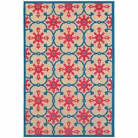 Photo of 6' X 9' Sand Oriental Stain Resistant Indoor Outdoor Area Rug