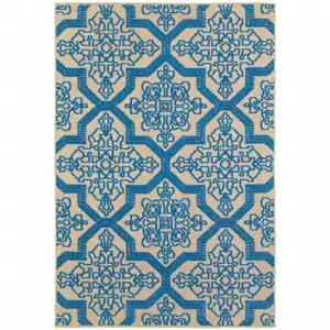 Photo of 2' X 4' Sand Oriental Stain Resistant Indoor Outdoor Area Rug