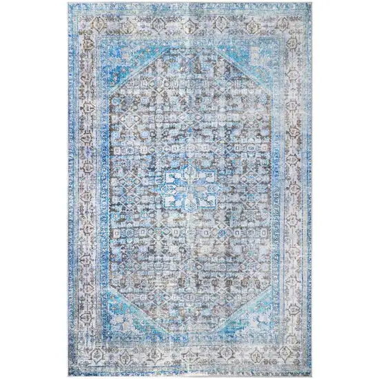 5' X 7' Shades Of Azure Oriental Medallion Stain Resistant Area Rug Photo 1