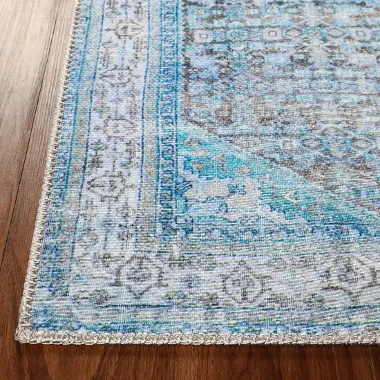 5' X 8' Shades Of Azure Oriental Stain Resistant Area Rug Photo 3