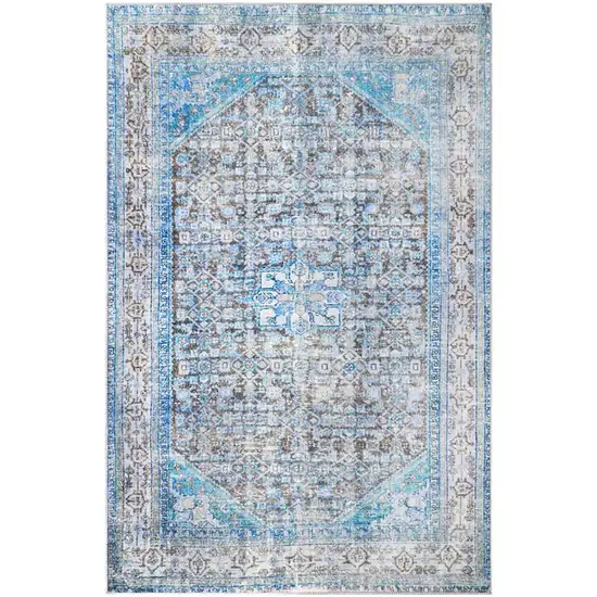 5' X 8' Shades Of Azure Oriental Stain Resistant Area Rug Photo 1