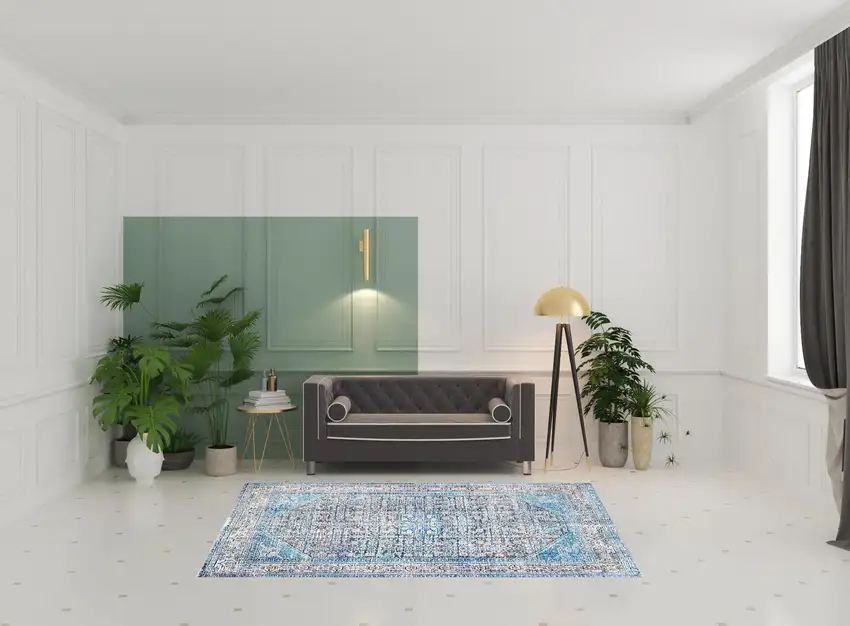 5' X 8' Shades Of Azure Oriental Stain Resistant Area Rug Photo 8