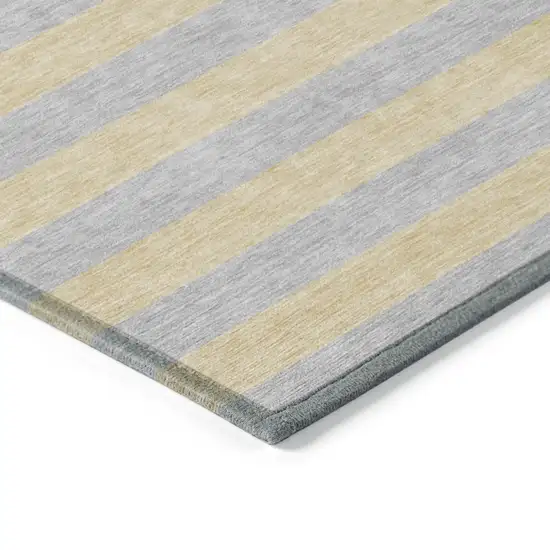 3' X 4' Silver Striped Washable Non Skid Indoor Outdoor Area Rug Photo 7