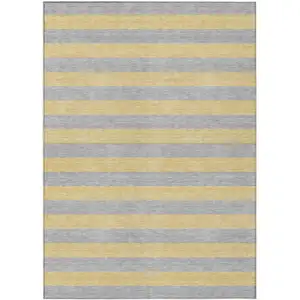 Photo of 3' X 4' Silver Striped Washable Non Skid Indoor Outdoor Area Rug