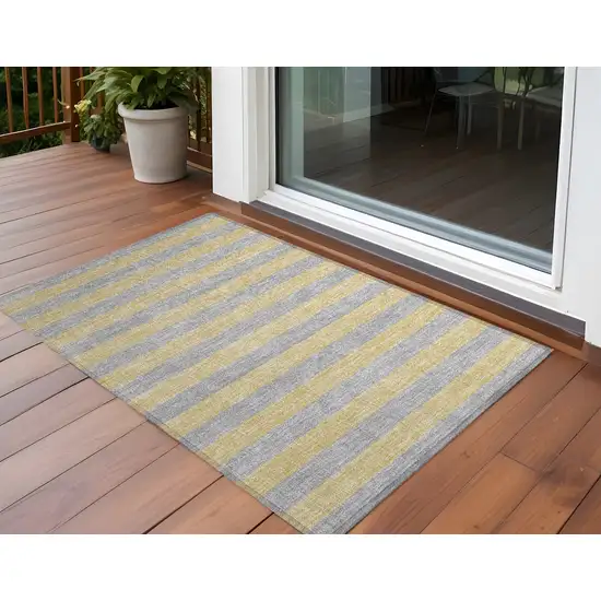 3' X 5' Silver Striped Washable Non Skid Indoor Outdoor Area Rug Photo 1