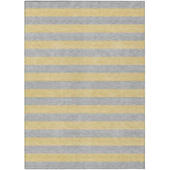 Silver Striped Washable Non Skid Indoor Outdoor Area Rug Photo 2