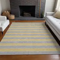 Photo of 3' X 5' Silver Striped Washable Non Skid Indoor Outdoor Area Rug