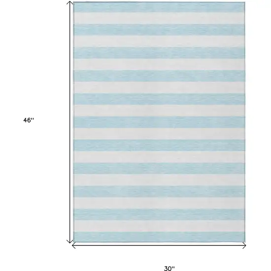 3' X 4' Sky Blue Striped Washable Non Skid Indoor Outdoor Area Rug Photo 3