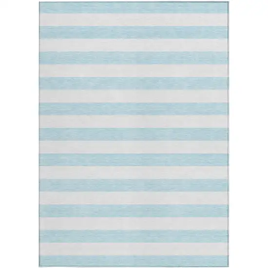 3' X 4' Sky Blue Striped Washable Non Skid Indoor Outdoor Area Rug Photo 5