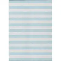 Photo of 3' X 4' Sky Blue Striped Washable Non Skid Indoor Outdoor Area Rug