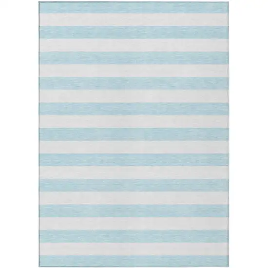 3' X 4' Sky Blue Striped Washable Non Skid Indoor Outdoor Area Rug Photo 2