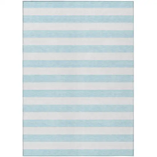 Sky Blue Striped Washable Non Skid Indoor Outdoor Area Rug Photo 2