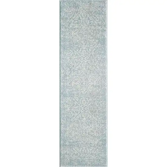 7'X12' Spa Blue Machine Woven Distressed Medallion Indoor Area Rug Photo 1