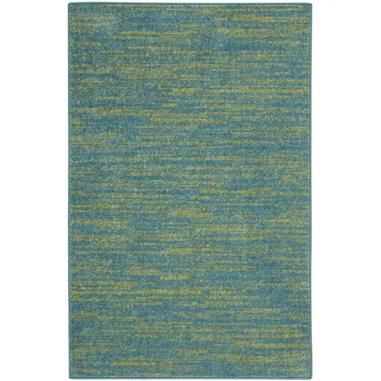 2' X 4' Blue And Green Striped Non Skid Indoor Outdoor Runner Rug Photo 3