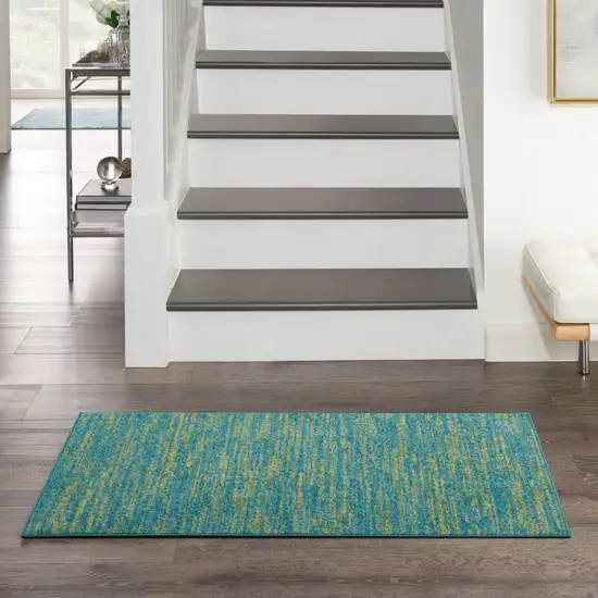 2' X 4' Blue And Green Striped Non Skid Indoor Outdoor Runner Rug Photo 7