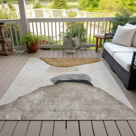 3' X 4' Tan Brown and Gray Abstract Washable Non Skid Indoor Outdoor Area Rug Photo 8