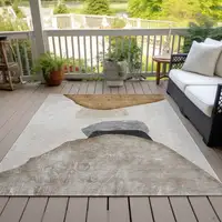 Photo of 3' X 5' Tan Brown and Gray Abstract Washable Non Skid Indoor Outdoor Area Rug