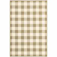 Photo of 3' X 5' Tan Geometric Stain Resistant Indoor Outdoor Area Rug