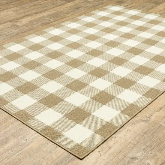 9' X 13' Tan Geometric Stain Resistant Indoor Outdoor Area Rug Photo 5