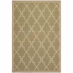 Photo of 3' X 5' Tan Geometric Stain Resistant Indoor Outdoor Area Rug