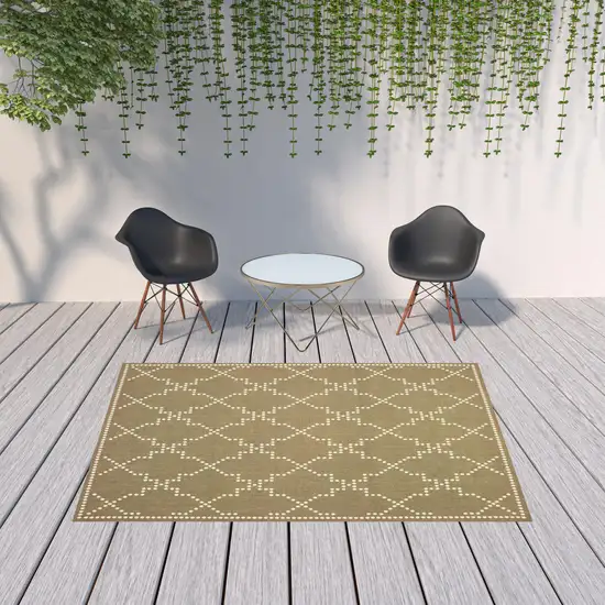 6' X 9' Tan Geometric Stain Resistant Indoor Outdoor Area Rug Photo 2