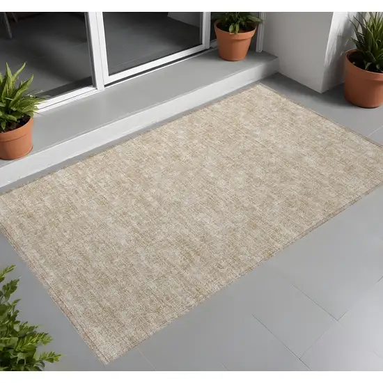 Tan Geometric Washable Non Skid Indoor Outdoor Area Rug Photo 1