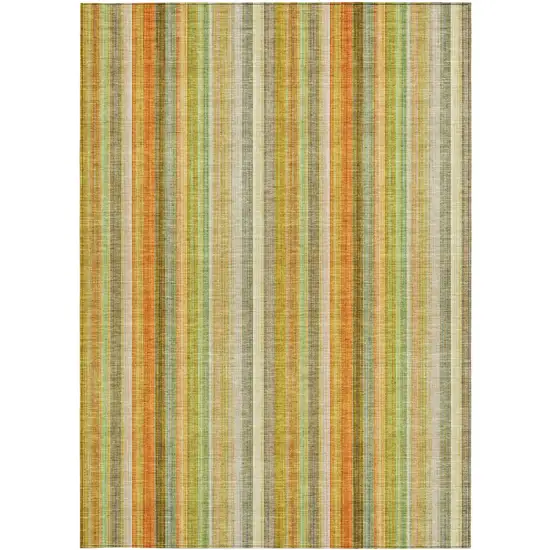 3' X 4' Tan Orange and Green Striped Washable Non Skid Indoor Outdoor Area Rug Photo 4